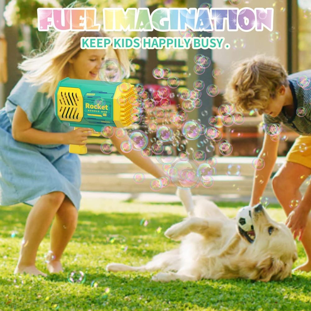 Bubble Machine Gun with Colorful Lights, Rocket Boom Bubble Blower(Green)