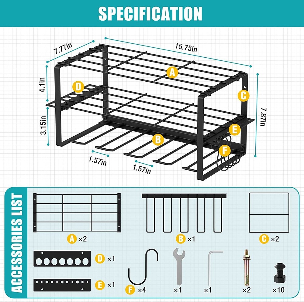 Power Tool Organizer Garage Tool Rack & Wall Mounted Storage Drill Holder NEW