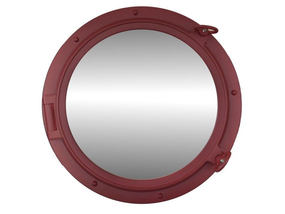 Dark Red Decorative Ship Porthole Mirror 24"