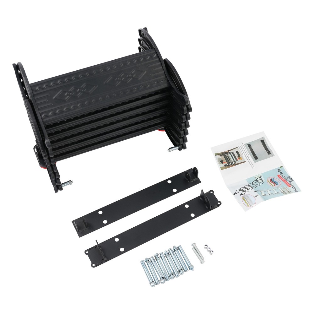 6-Step Wall Mounted Folding Ladder, Black Retractable Telescoping Step Stairs