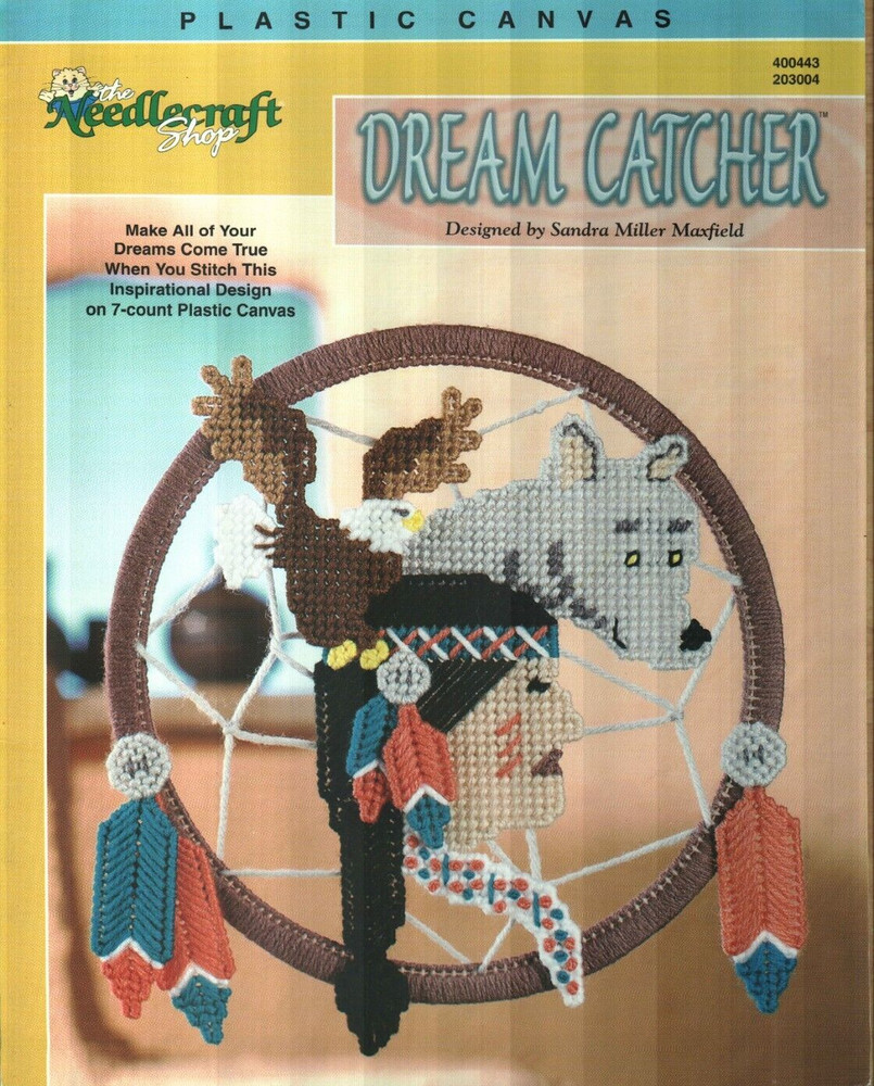 NEW DREAM CATCHER 10" WOLF EAGLE WALL HANGING PLASTIC CANVAS PATTERN LEAFLET