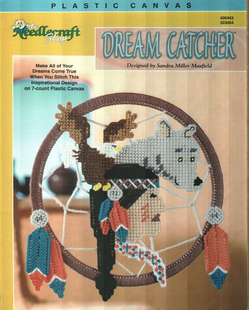 NEW DREAM CATCHER 10" WOLF EAGLE WALL HANGING PLASTIC CANVAS PATTERN LEAFLET