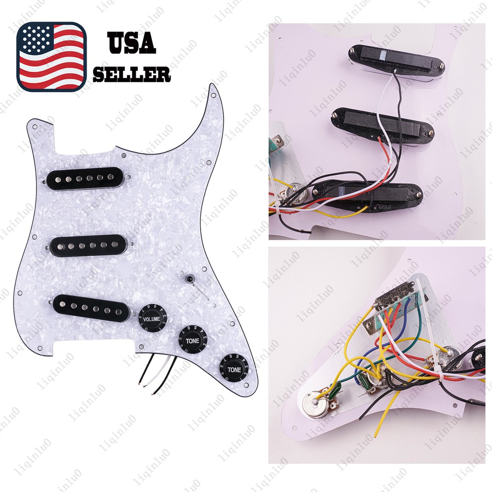 Prewired-Loaded SSS Pickguard Ceramic Pickups For Strat White Pearl&Black