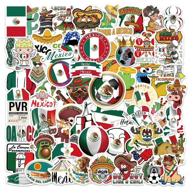 Assorted Mexican Flag Sticker Pack - 20 Pcs - Decals for Laptops Phones