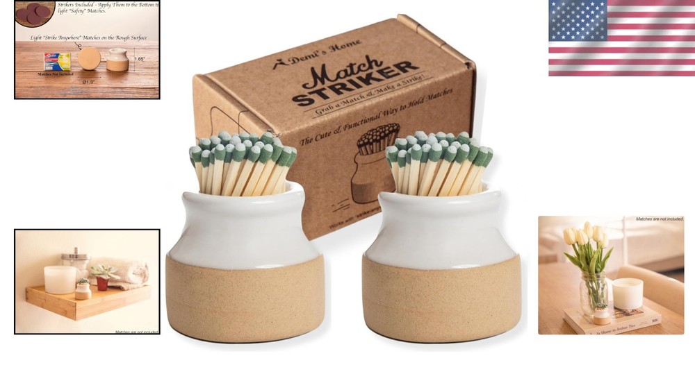 Delicate White Match Striker Set - 2 Ceramic Holders for Candles & Incense