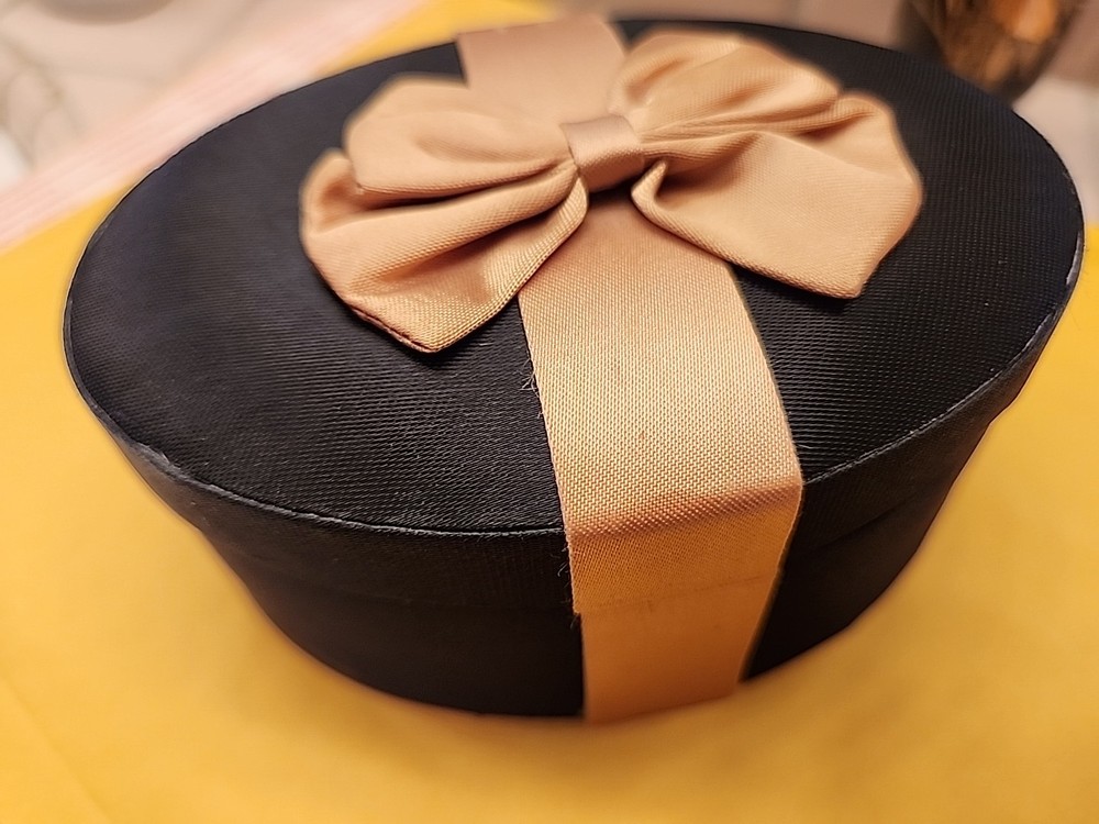 Gift Keepsake Box Black Satin Gold Ribbon