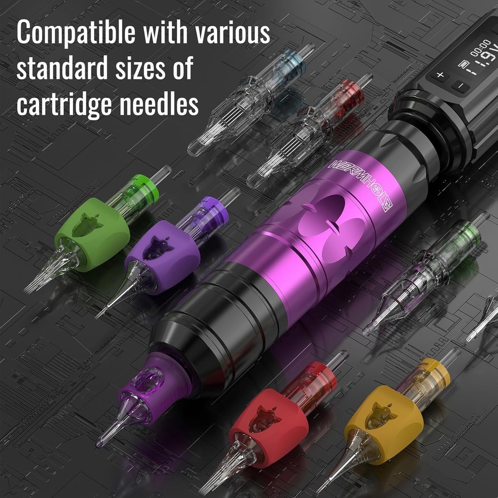 Complete Tattoo Experience: Wireless Machine, Ink Set & 20 Needles - Purple Kit