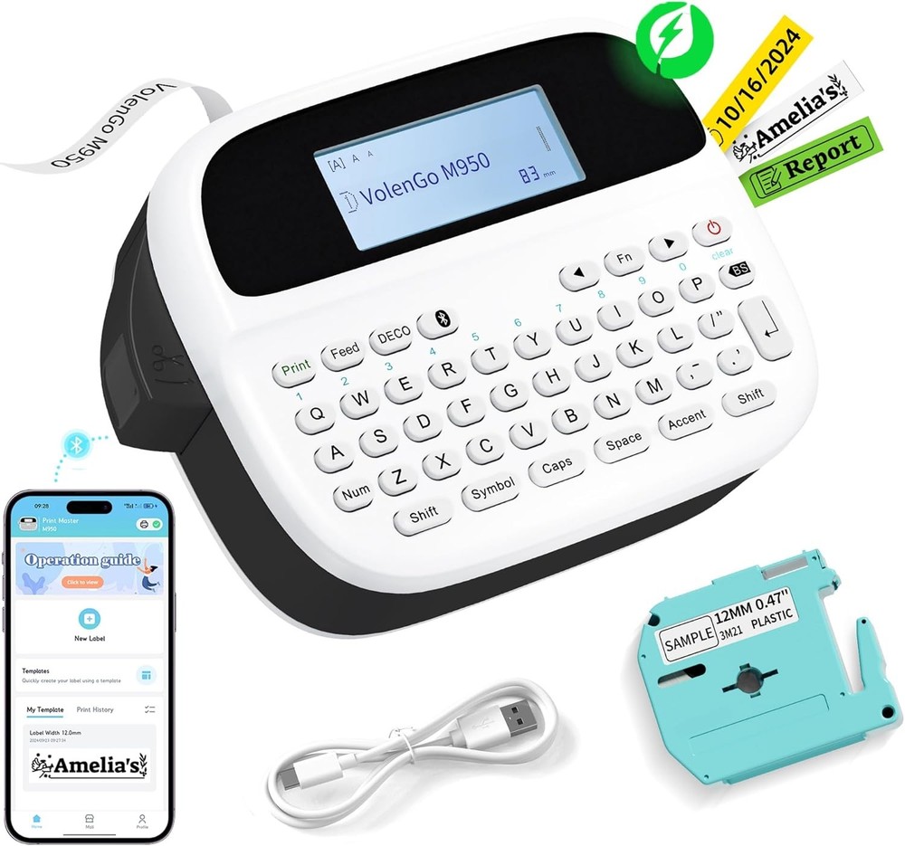 Phomemo M950 Rechargeable Label Maker Bluetooth Handheld Labeler with Keyboard