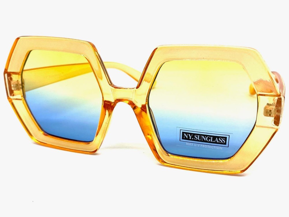 Oversized Exaggerated Classic Retro Style SUN GLASSES Large Hexagon Orange Frame