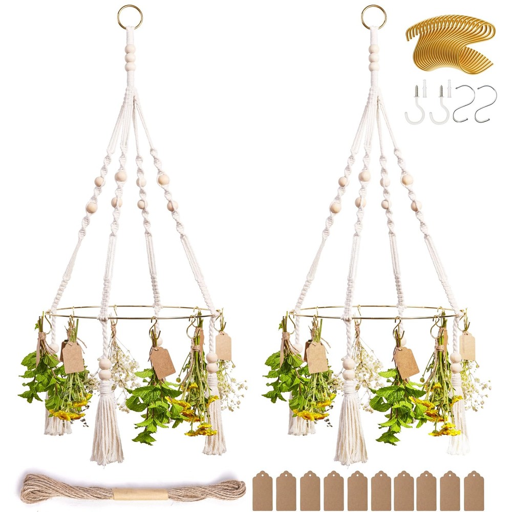 Herb Drying Rack with Decorative Tassels, 2-Pack Includes 20 Golden Hooks, 25...
