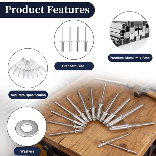970Pcs Aluminum Pop Rivets Assortment Kit - 14 Sizes, Silver Blind Rivets Set