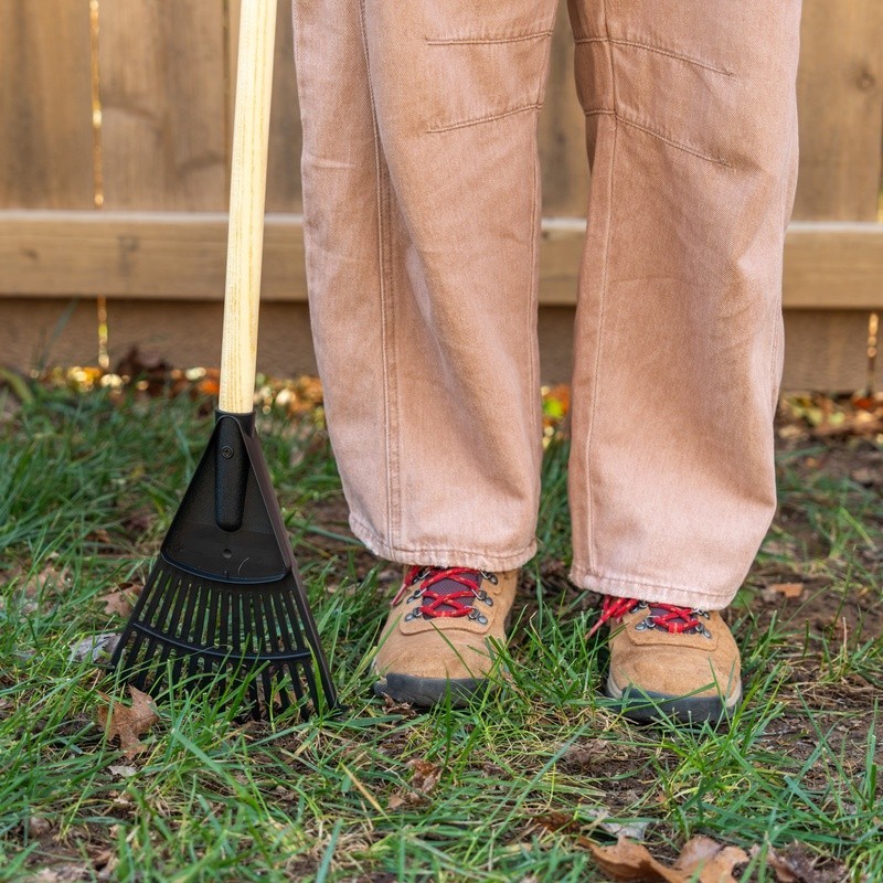 Efficient 8 Inch Wood Poly Leaf Rake Ergonomic Handle Easy Yard Cleanup New