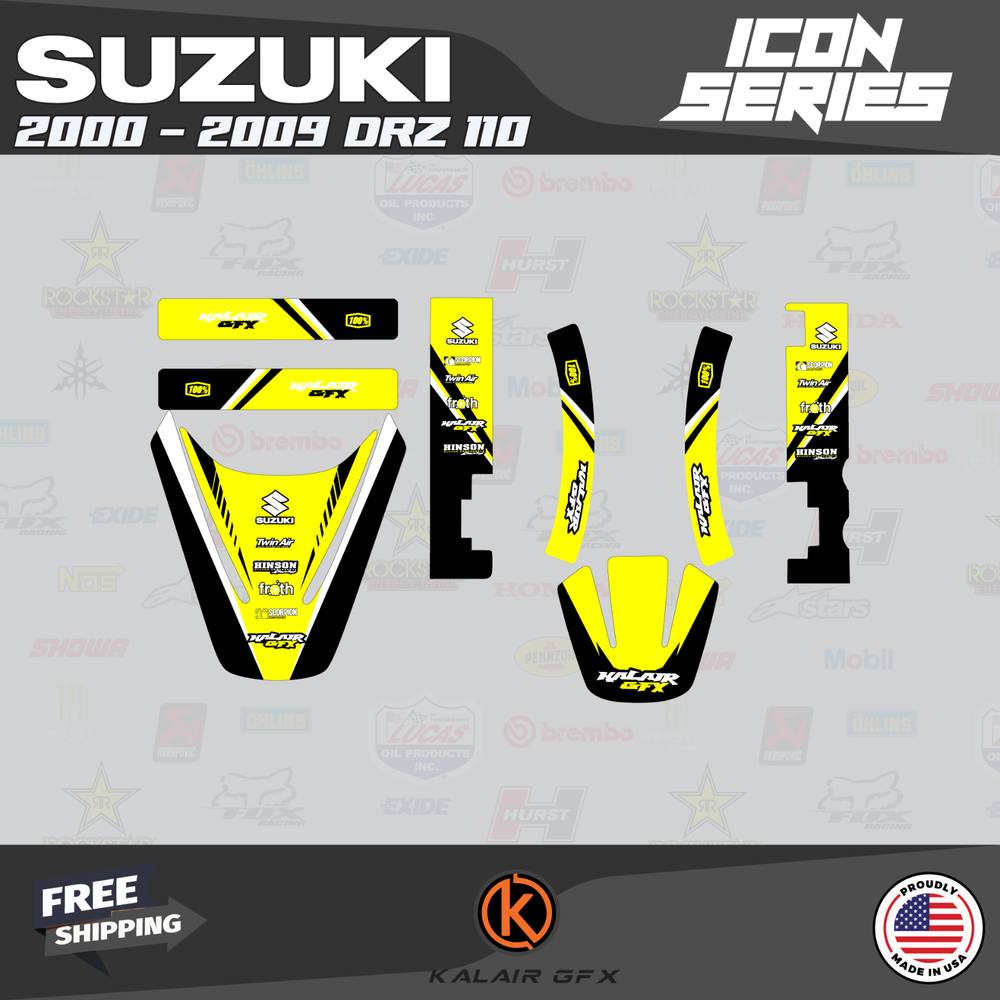 Graphics Kit for Suzuki DRZ110 2000-2009 Icon Series - Yellow Shift
