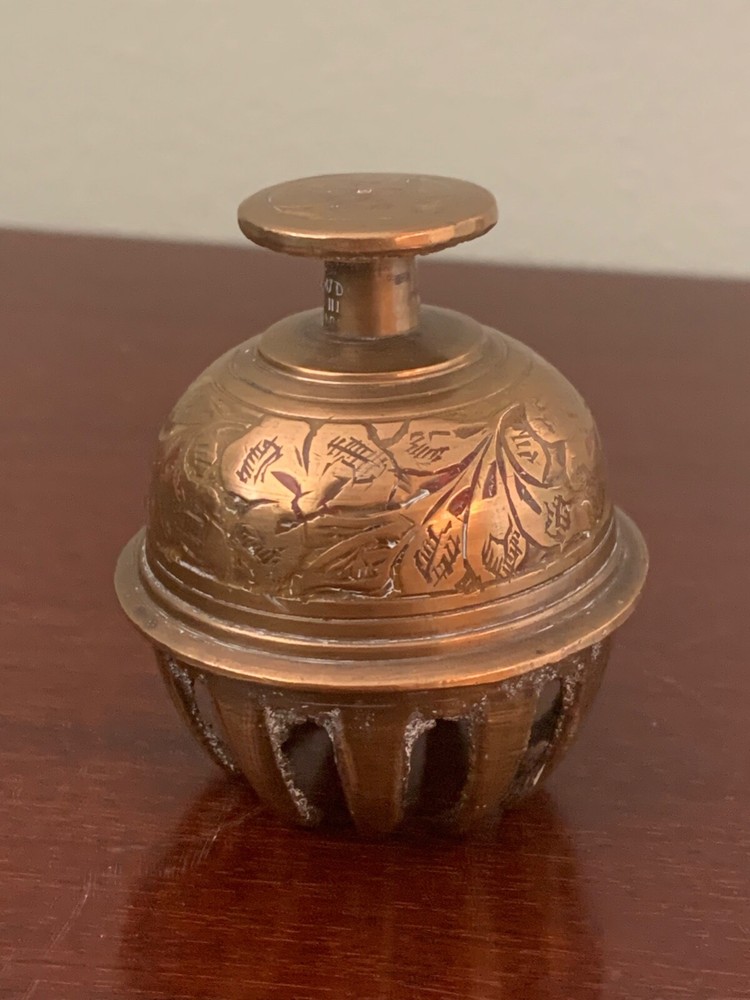 Antique Engraved Brass Elephant Temple Claw Bell