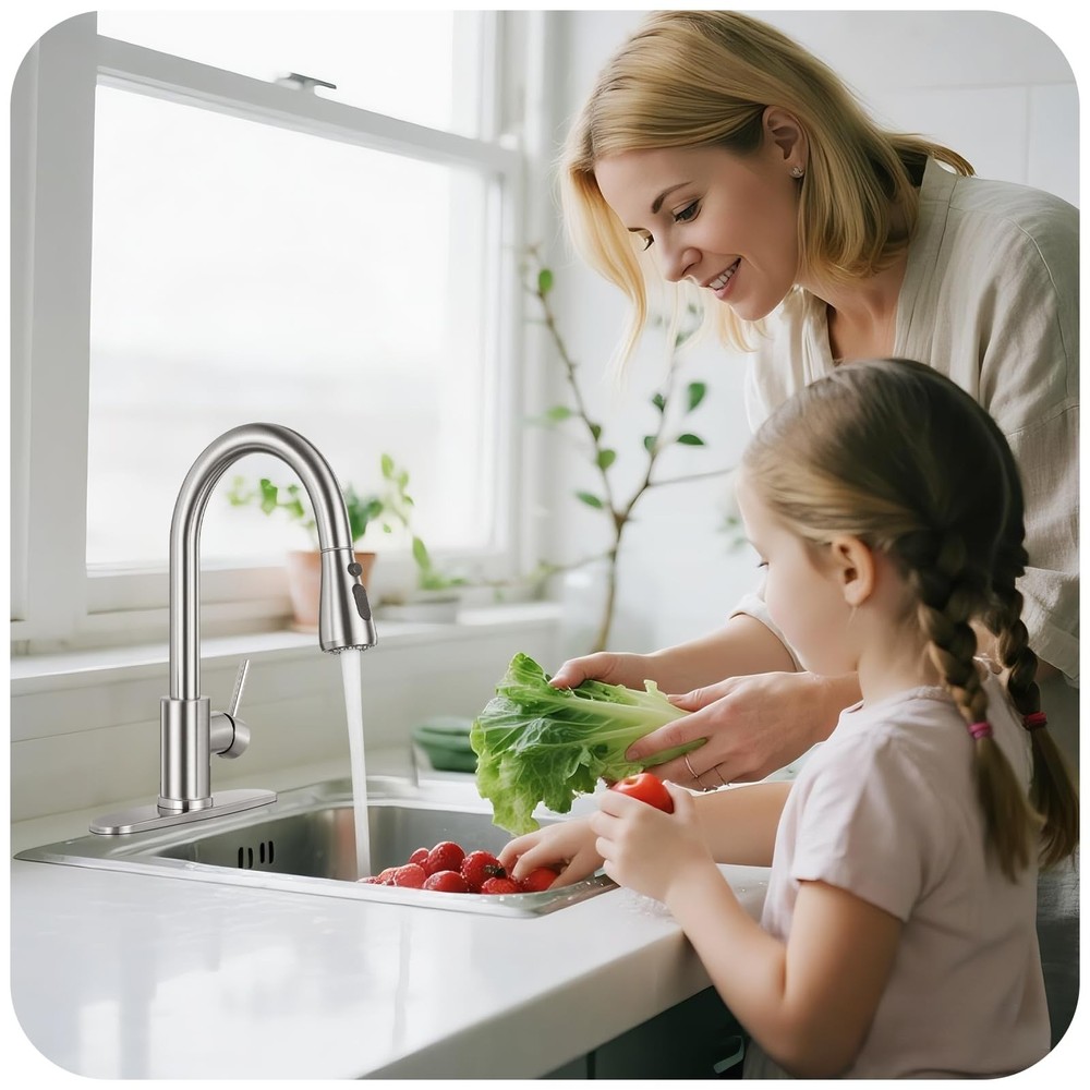 Kitchen Faucet with Pull Down Sprayer - Brushed Nickel Single Handle Kitchen ...