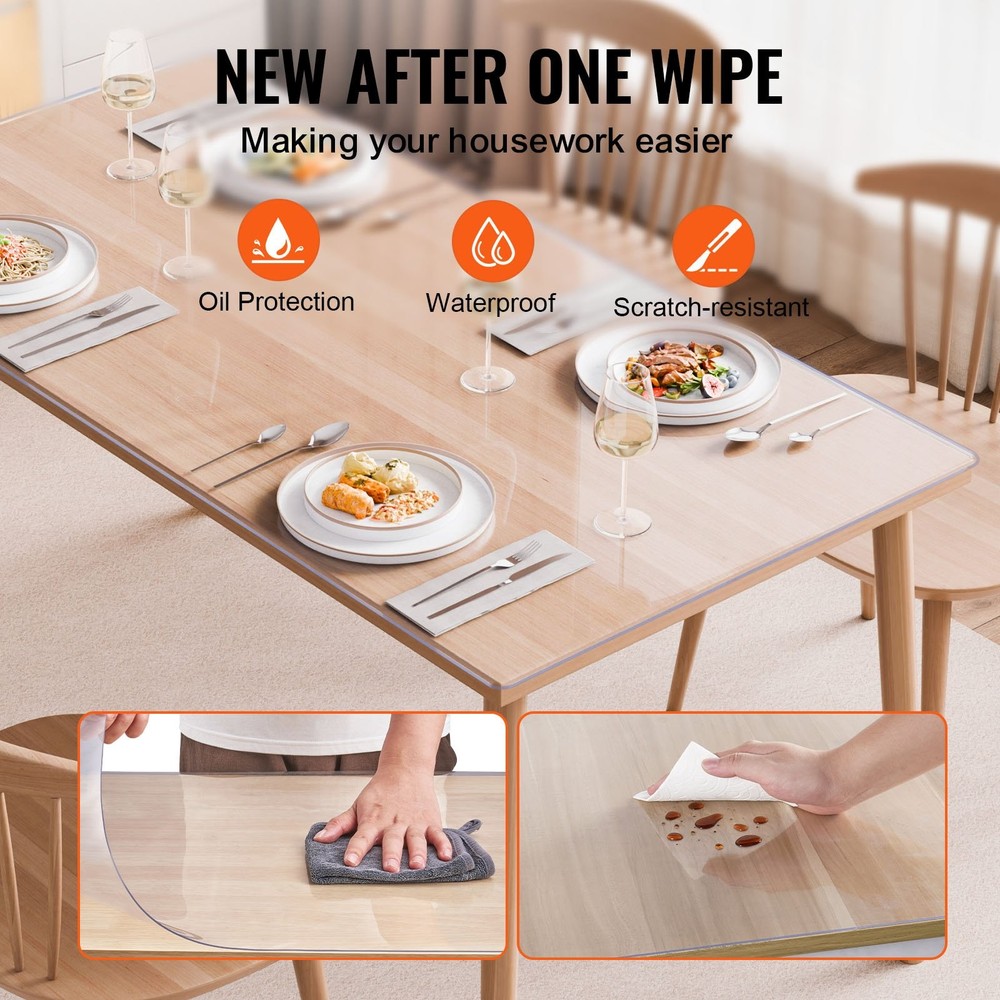 Plastic Table Cover, 42 x 60 Inch 2.0 mm Thick Clear Table Protector, Rectangle
