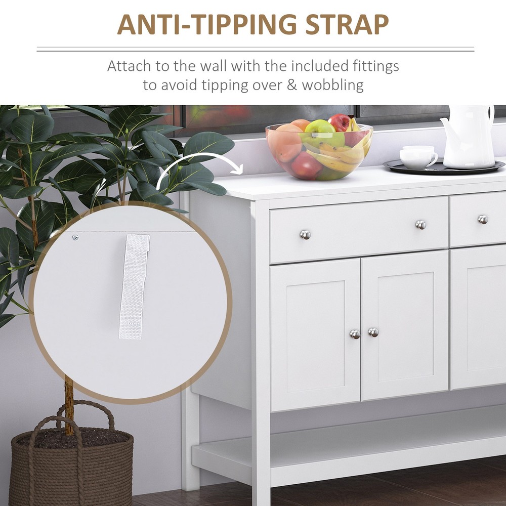 Modern White Buffet, Metal Hinges & Round Handles, Dining Room Storage