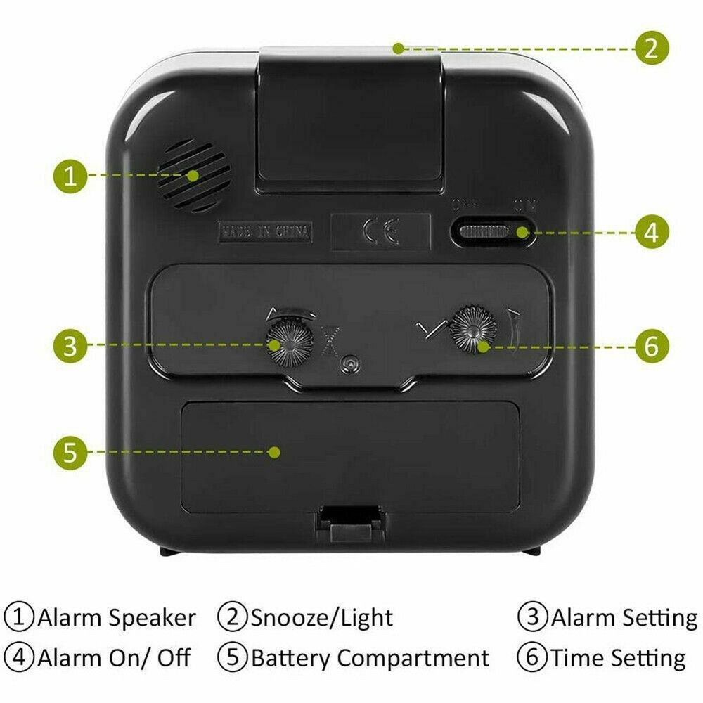 Silent Quartz Alarm Clock with Night Light and Large Display for Elderly