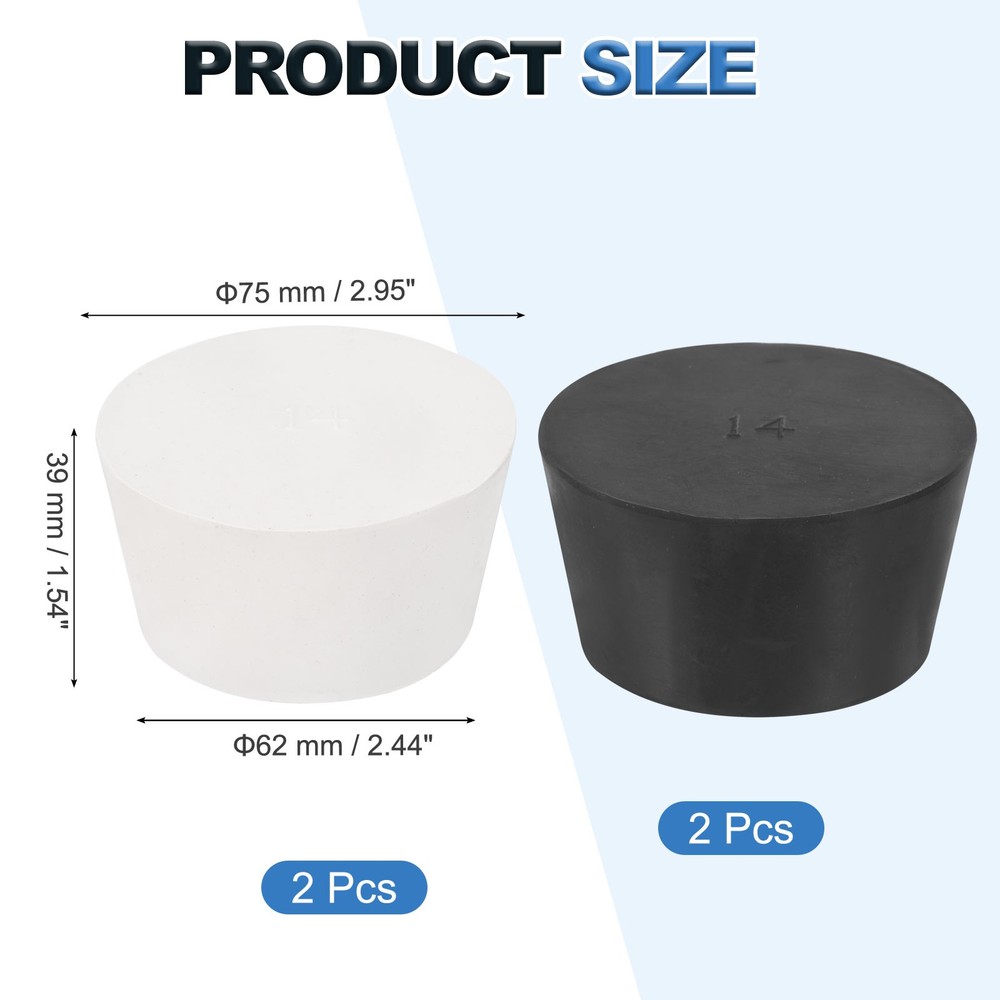 4 Pcs Solid Rubber Stopper Size 14#-75mm x 62mm - 39mm Long, Black/White