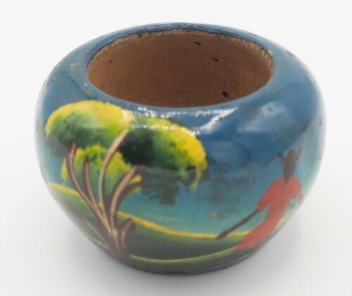 Handpainted Wood Vase Bowl Urn
