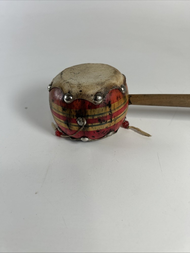 Old Vintage Wooden Monkey Drum Spinning Double Sided