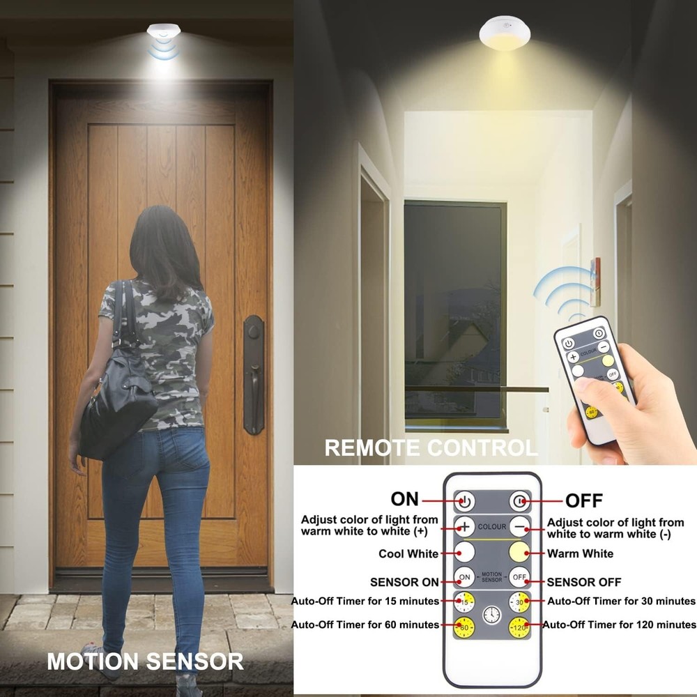 BIGMONAT Battery Operated Shower Light with Motion Sensor Wireless Ceiling Light