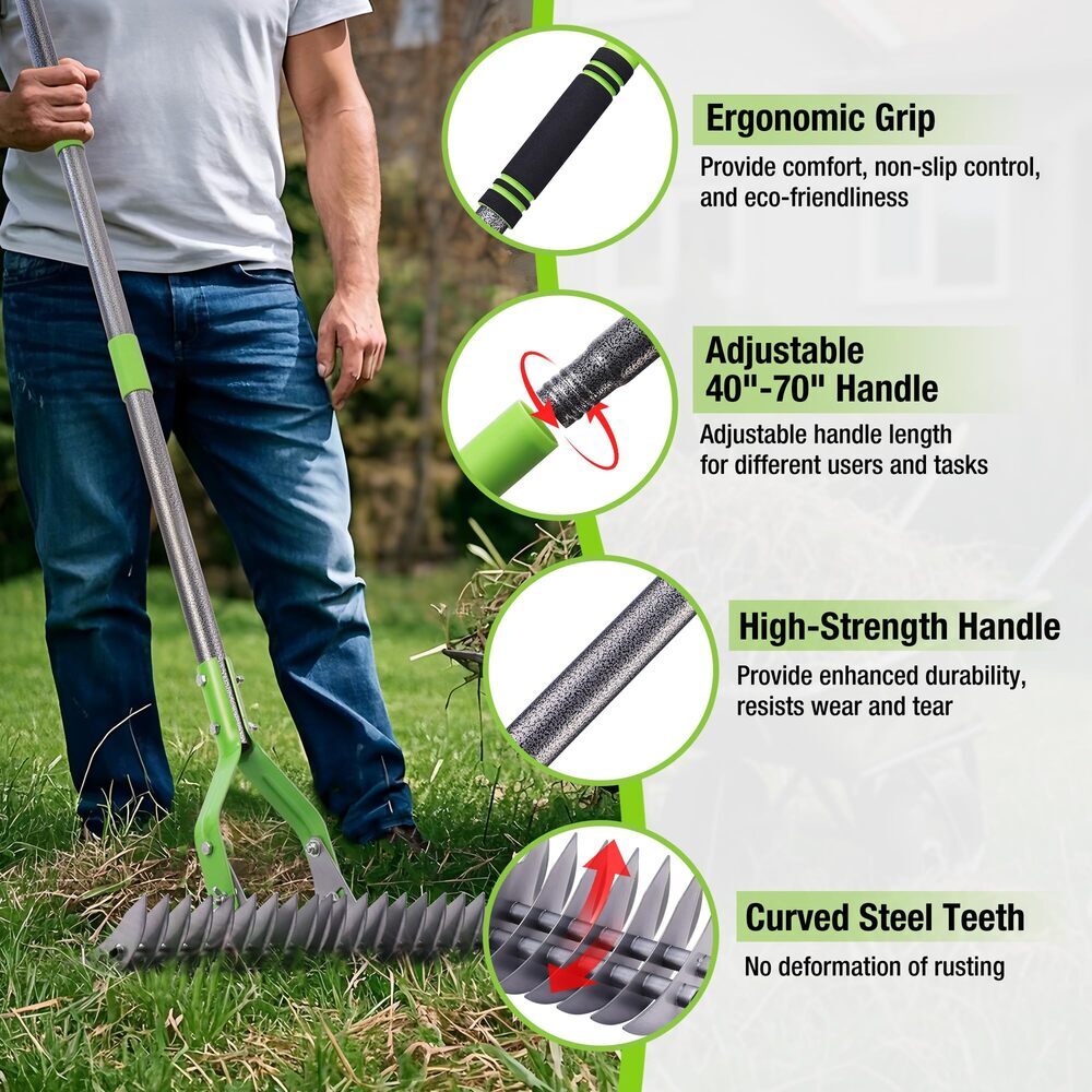 WORKPRO 15-Inch Thatch Rake for Lawns Heavy Duty Dethatcher Rake with 5FT Handle