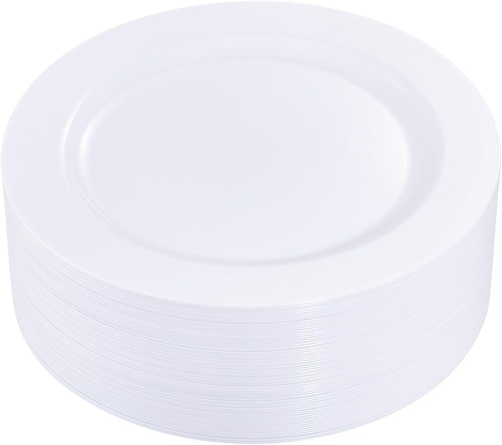 White Plastic Dinner Plates 10 Inch, Premium Disposable Party
