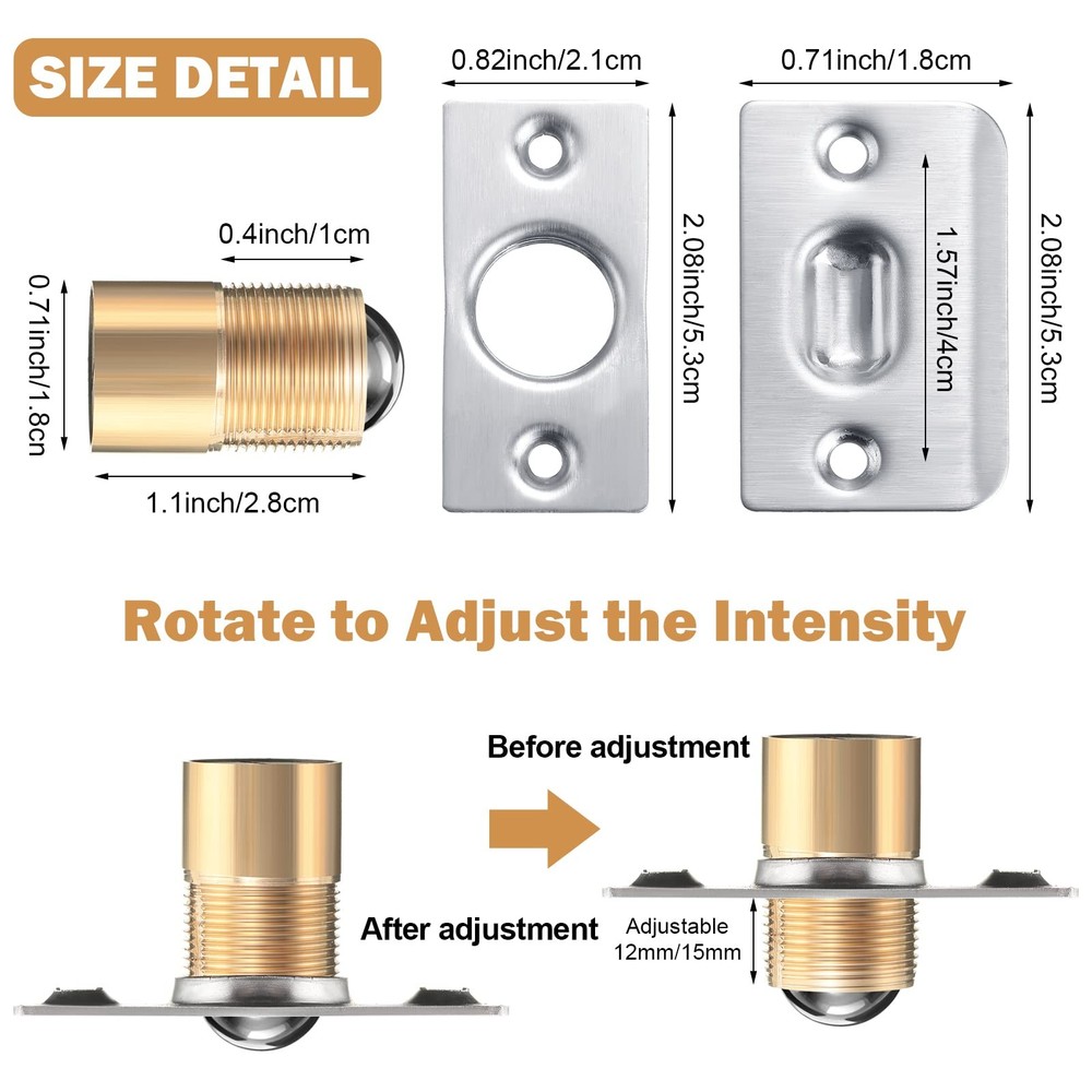 16 Pack Closet Door Ball Catch Hardware Adjustable with Silver