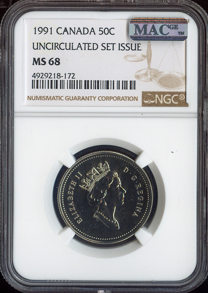 1991 Canada 50 Cents 50C NGC MS68 MAC - Quality