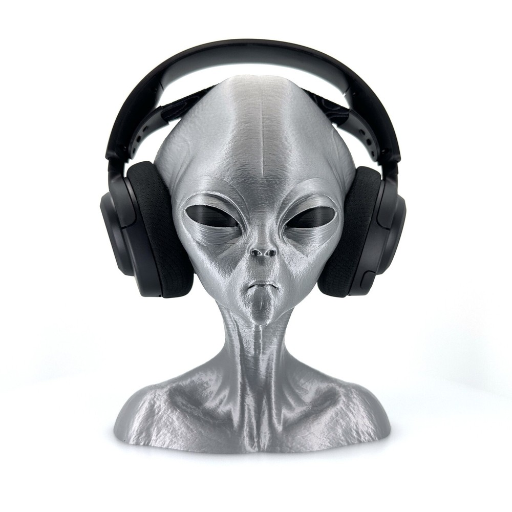 Roswell Grey Alien Headphone Stand 3D Printed 12" | Sci-Fi Headset Holder