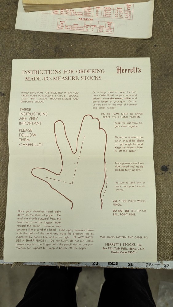 Instruction Manual, Herretts Stocks inc Catalog