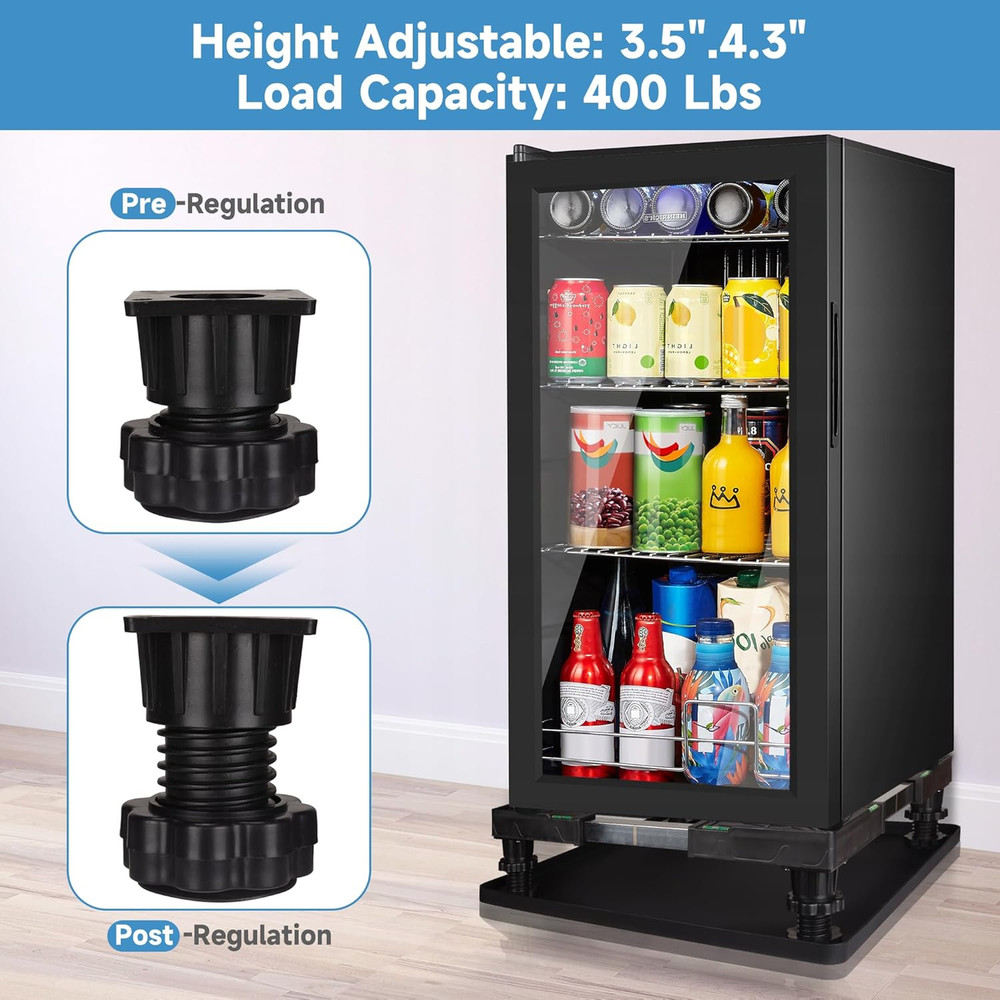 Adjustable Mini Fridge Stand with Silicone Mat and Drain Pan, 24''x24