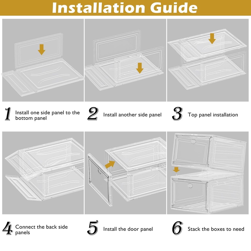 Thickened Clear Shoe Storage Organizer with Magnetic Door, Sturdy Stackable S...