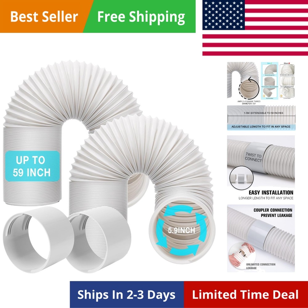 2 Pack Portable Air Conditioner Hose with Coupler 5.9 Inch AC Exhaust Vent Du...