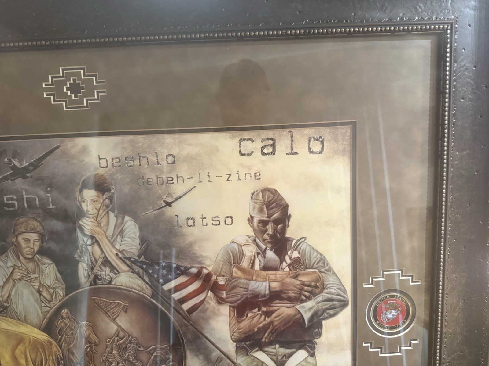 Honoring The American Indian Framed Art Marine Corps David Behrens 32”x38” Glass