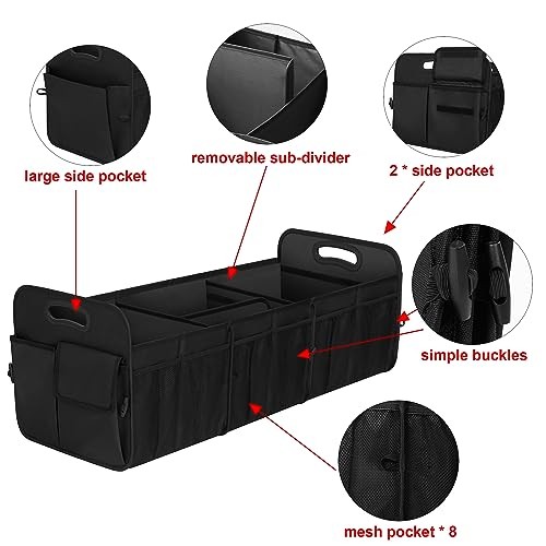Large Capacity Trunk Organizer, Waterproof Car Accessory, Extra Large Black