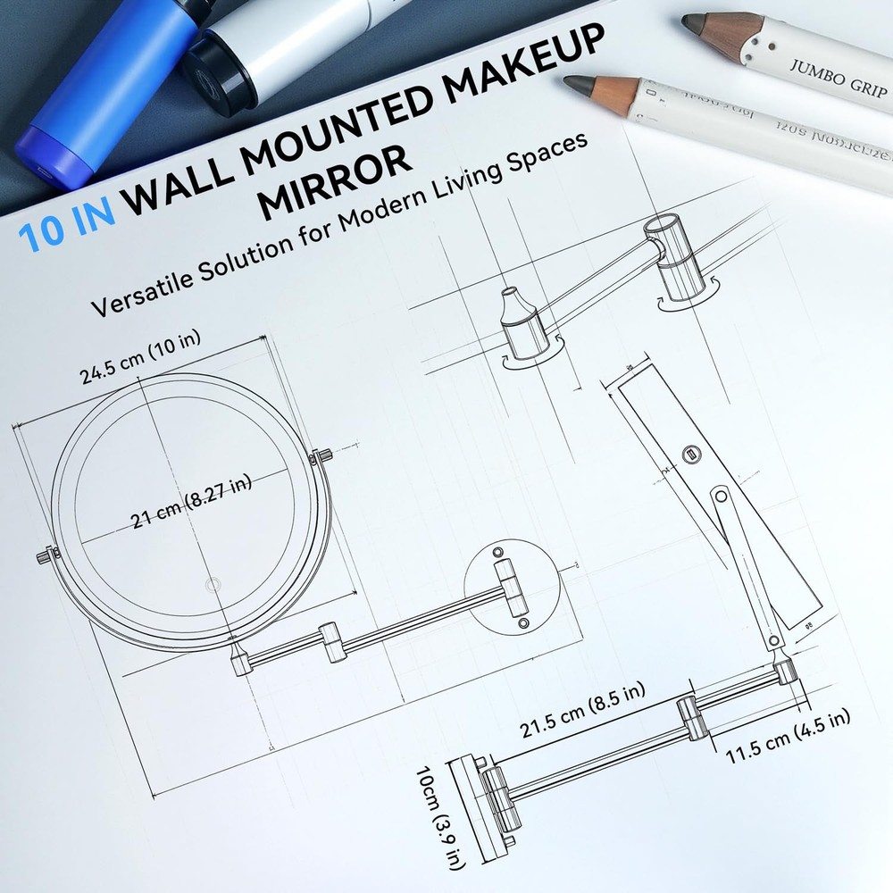 10'' 30X/1X Wall Mounted Lighted Makeup Mirror, 5000mAh Rechargeable Double-S...
