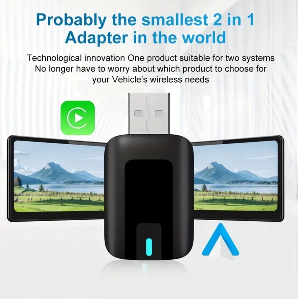 Wired to Wireless CarPlay Adapter /Android Auto Adapter Plug & Play 2-in-1