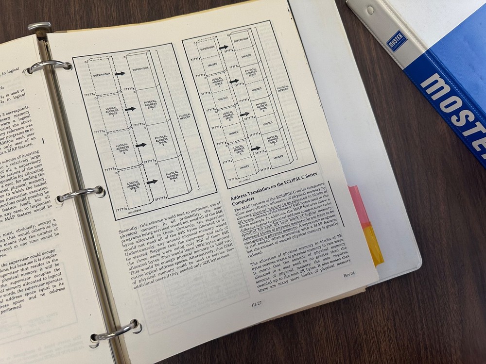 Data General AOS Macroassembler Reference Manual minicomputers — MOSTEK binders
