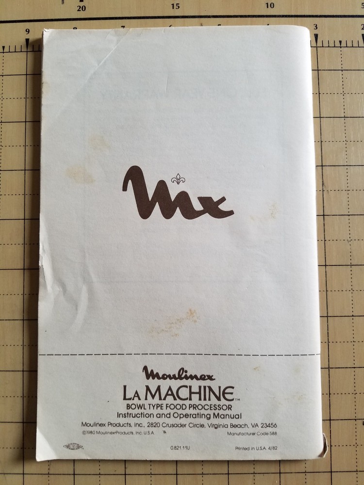 Moulinex La Machine Food Processor Instruction and Operating Manual