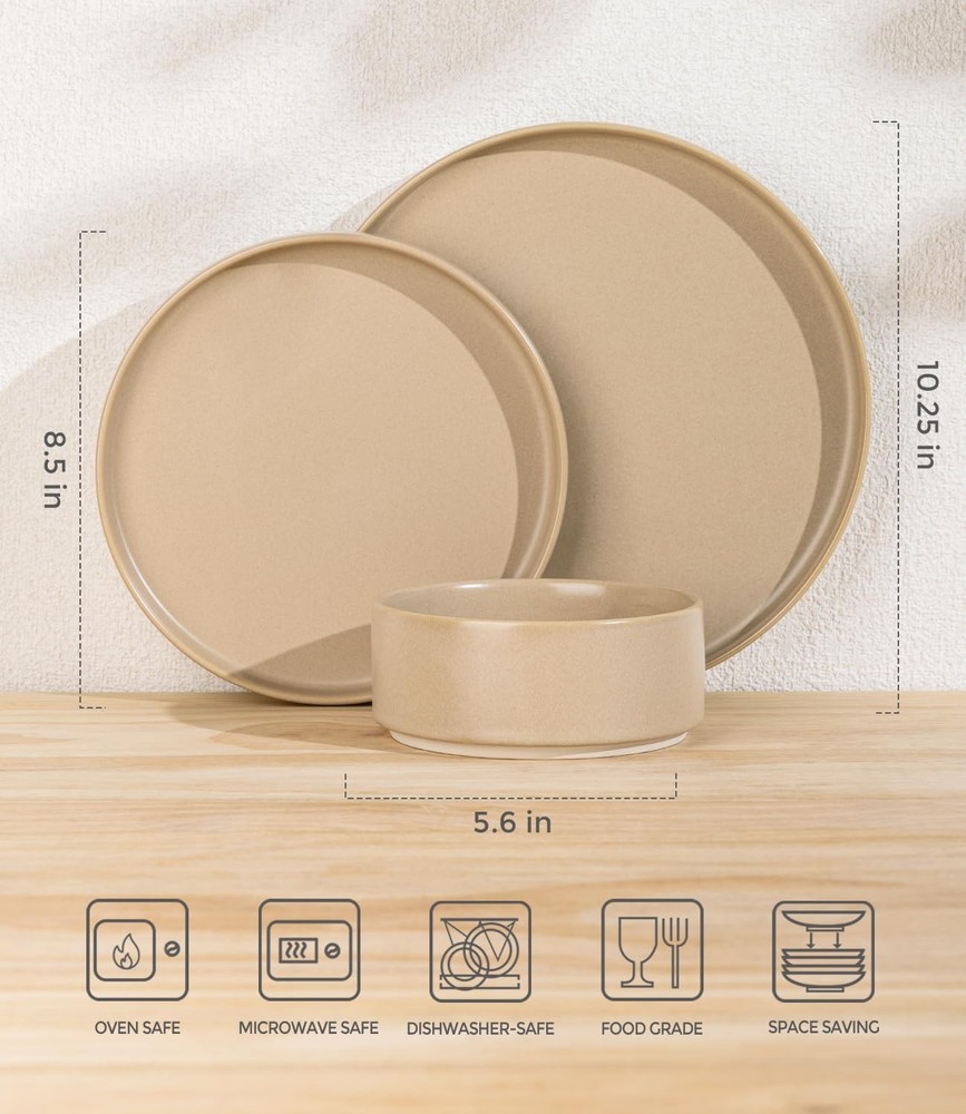 Ceramic Dinnerware Sets for 6, 18 Pieces Porcelain Lightweight Plates and Bow...