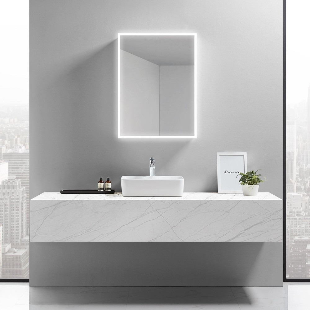 LYLA I LED LIGHTED BATHROOM CABINET VANITY SQUARE MIRROR - Right Side