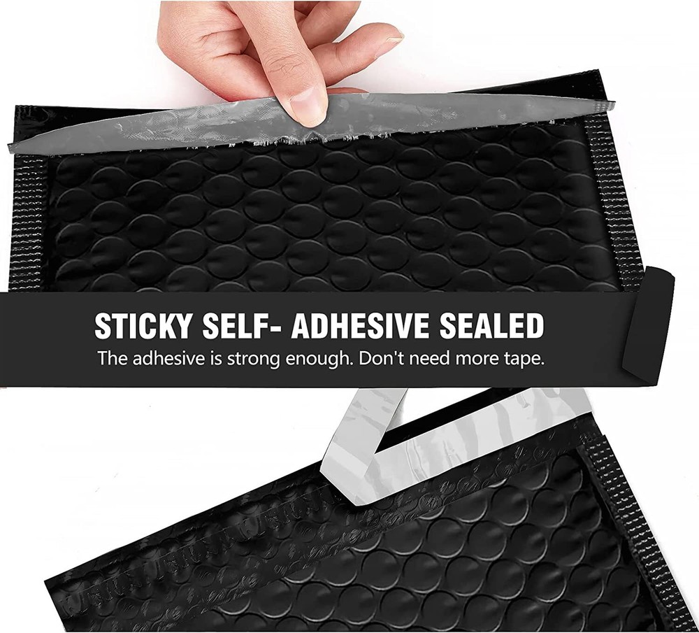50 #000 4x8 Black Poly Bubble Padded Envelopes Self-Sealing Mailers