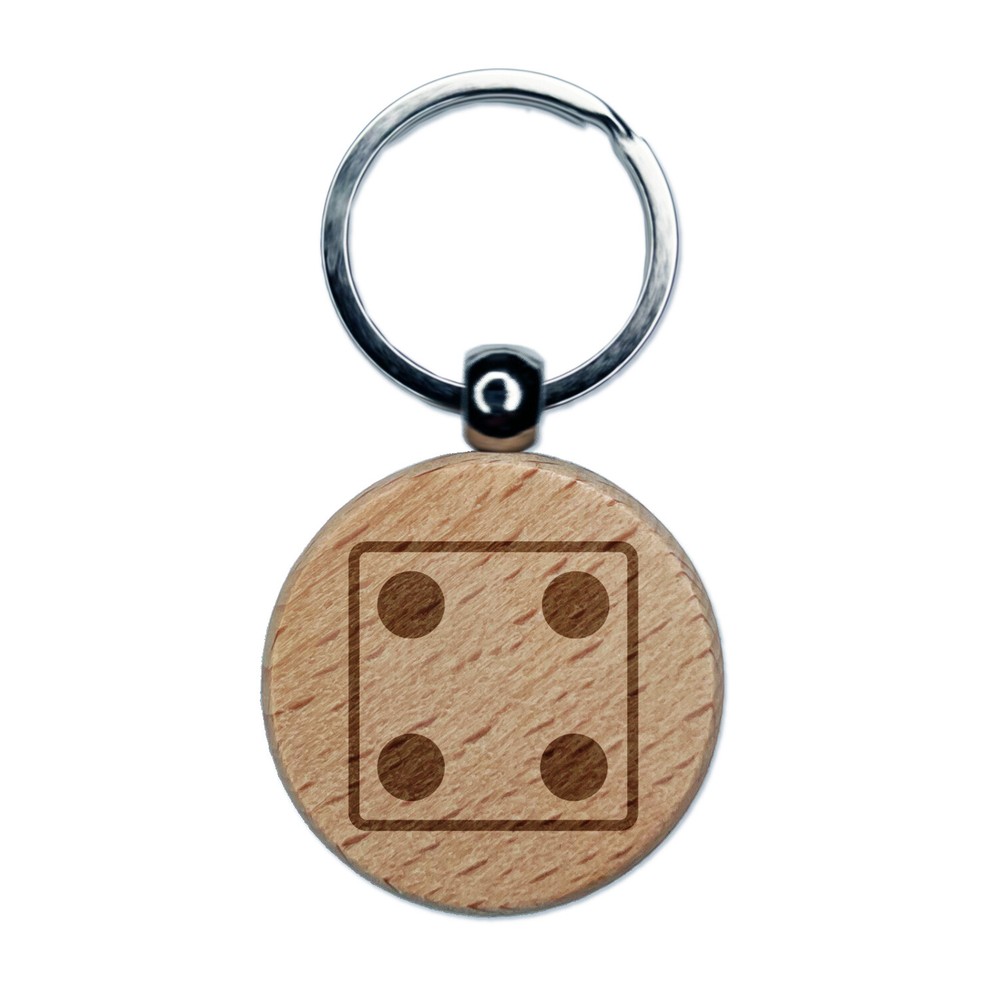 Four 4 Dice Die Engraved Wood Round Keychain Tag Charm