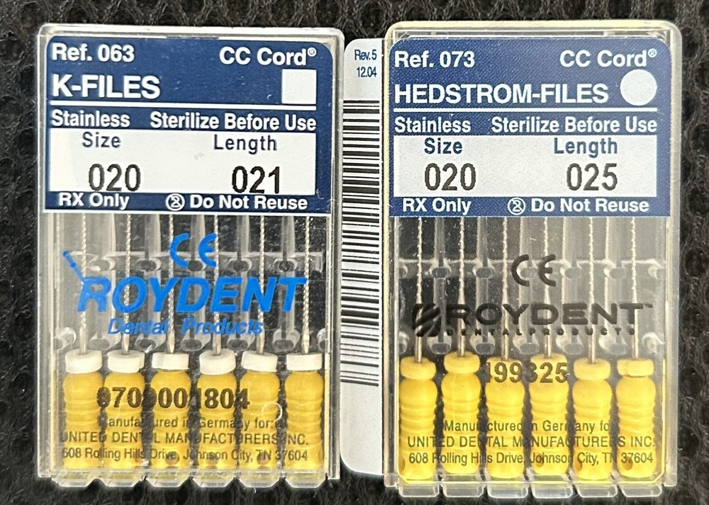 Roydent - Hedstrom Files - Size 20 Length 25 - Stainless - Yellow-REF 073
