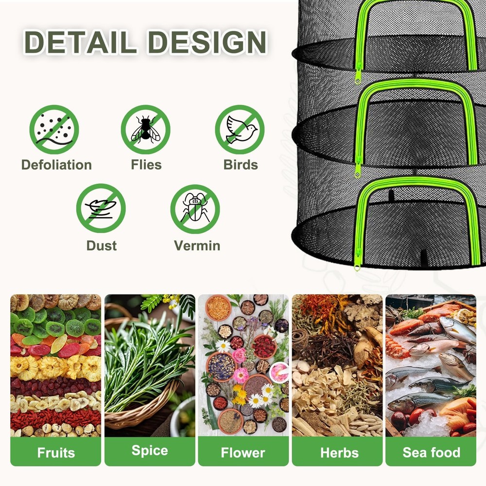 Herb Drying Rack Hanging Mesh Net - 6 Tier plant drying rack Foldable Design ...