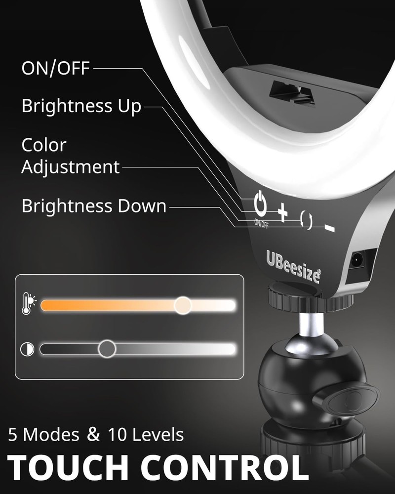 12" Desk Ring Light with Stand & Phone Holder - Adjustable Studio Light for P...