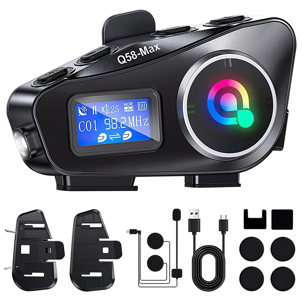 Motorcycle Intercom Helmet Bluetooth Headset LCD Waterproof support FM radio