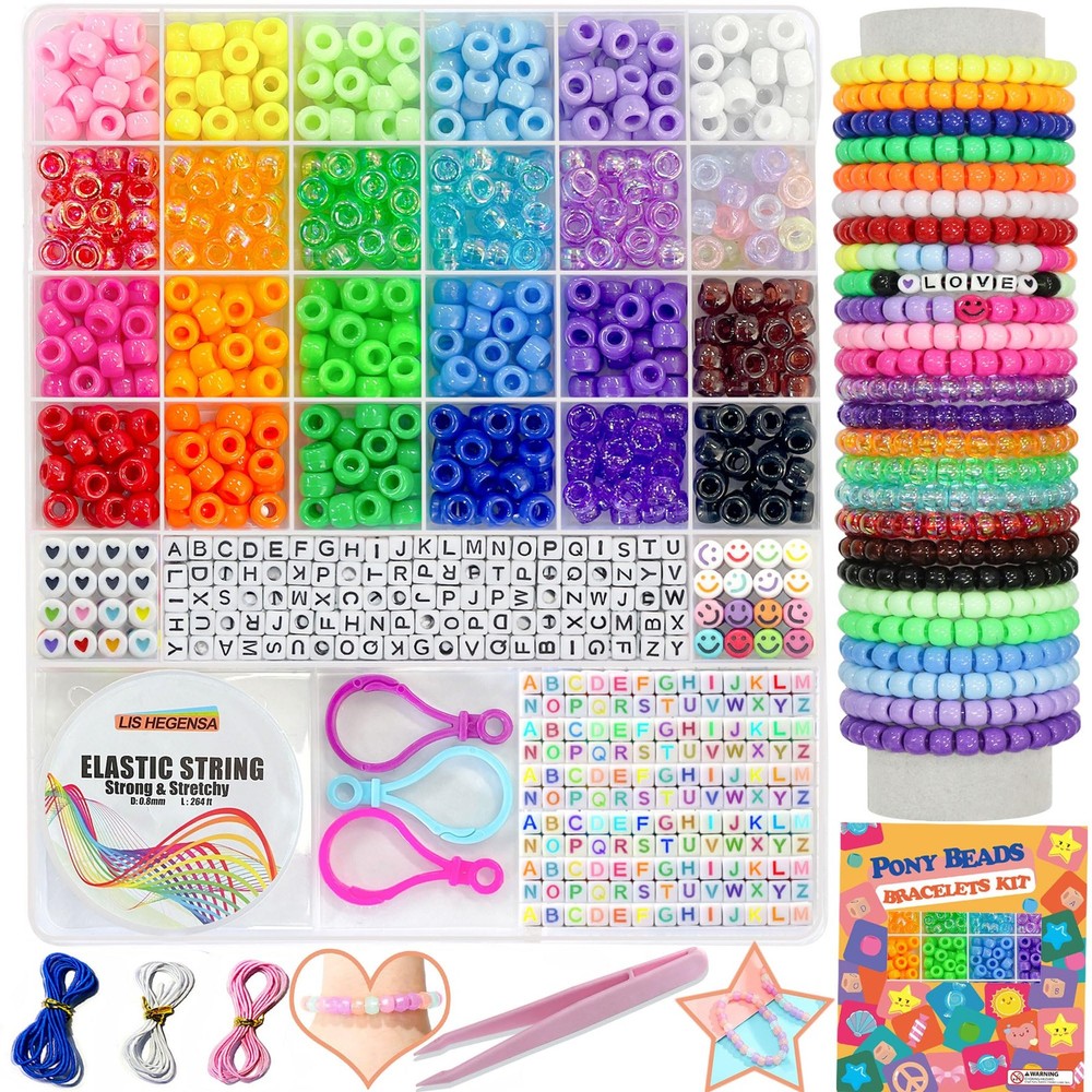 LIS HEGENSA Pony Beads Bulk,Kandi for 24Color(1000PCS),